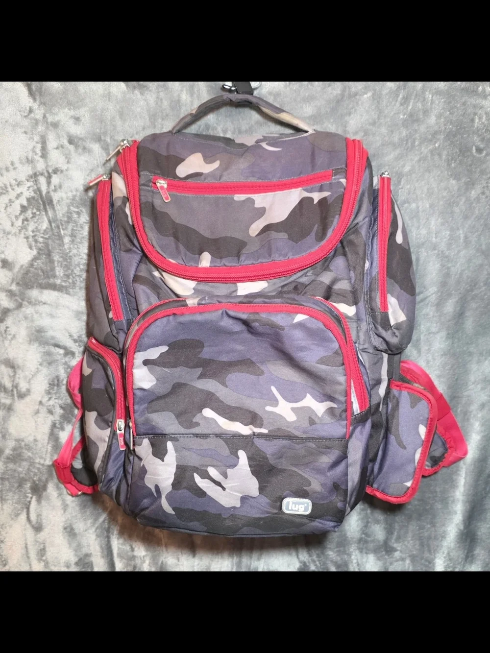 lug Men's Gray Camouflage Backpack with Red Accents
